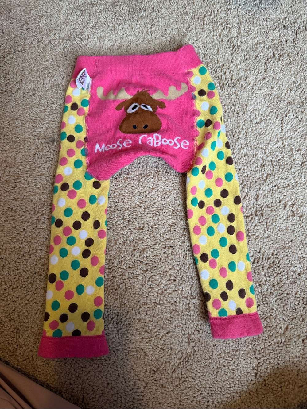 Lazy One Pink Waistband Yellow Polka Dot Moose Leggings
